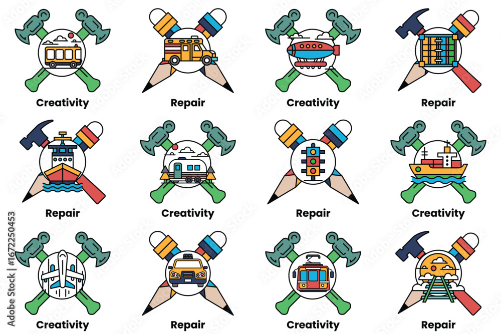 Obraz premium A set of 12 different symbols, each representing a different concept or idea