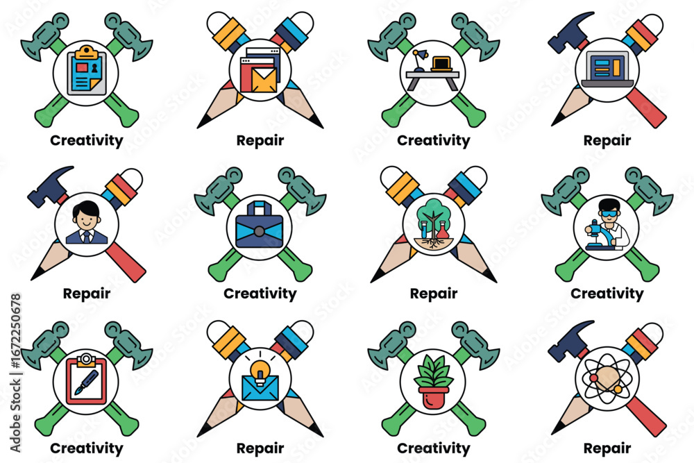 Fototapeta premium A set of 12 different symbols, each representing a different concept or idea