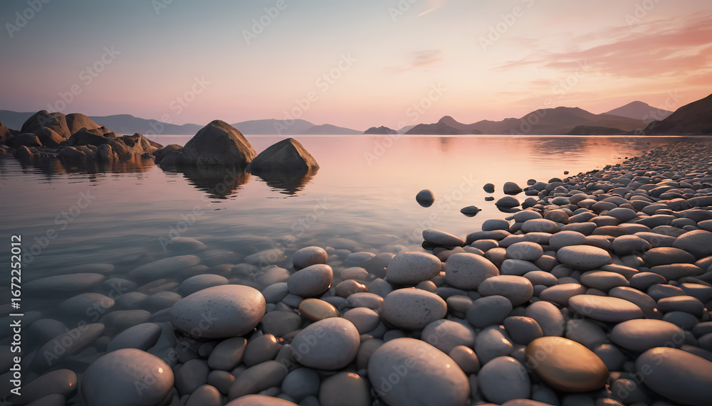 Obraz premium Zen Stone Pathway at Golden Hour sunset over the sea