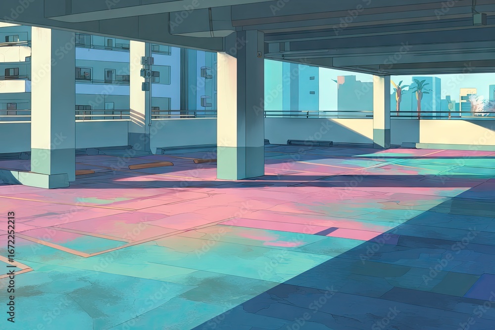 Fototapeta premium Colorful urban parking garage interior.