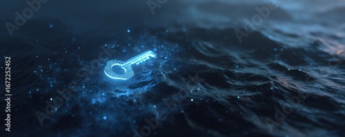 Glowing key on dark water