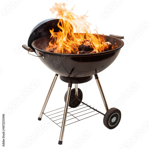 Flames and Charcoal A Kettle Grill Burning Bright for Backyard BBQs on transparent background