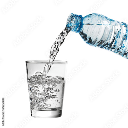Wallpaper Mural Clear water pouring from plastic bottle into glass isolated on transparent background Torontodigital.ca