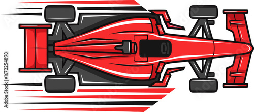 A dynamic vector illustration of a sleek red Formula 1 racing car, viewed from an overhead perspective, perfectly embodies the exhilarating speed of motorsport competition.