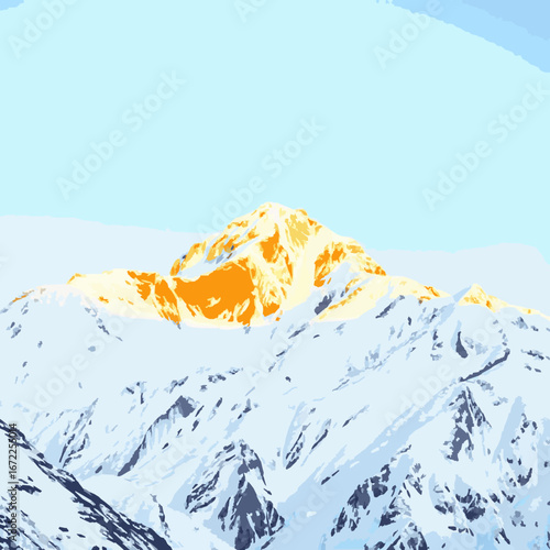 Golden Mountain Peak Under Clear Blue Sky snow