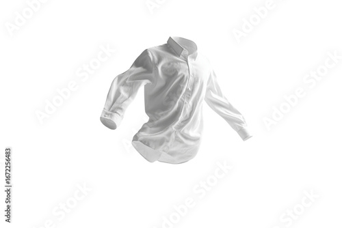 White button down shirt floating isolated on transparent background