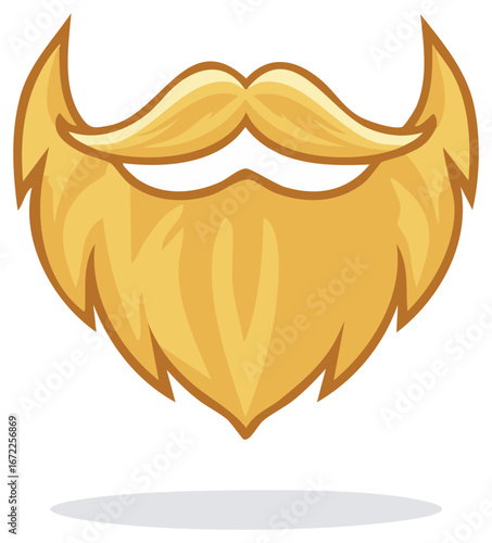 Illustration of a well-groomed blond beard and mustache, full and thick, cartoon style