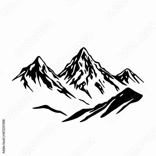 Black and white graphic illustration of jagged mountain peaks