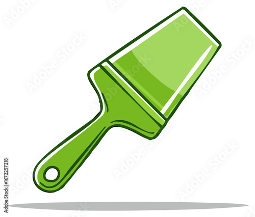 Green putty knife vector icon for construction and home repair. Stylized cartoon scraper tool illustration.