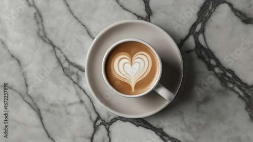 Minimalist top down flat lay photo of a white desk with laptop notebook pen and coffee cup home office workspace productivity