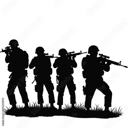 Four soldiers in silhouette holding rifles military 2