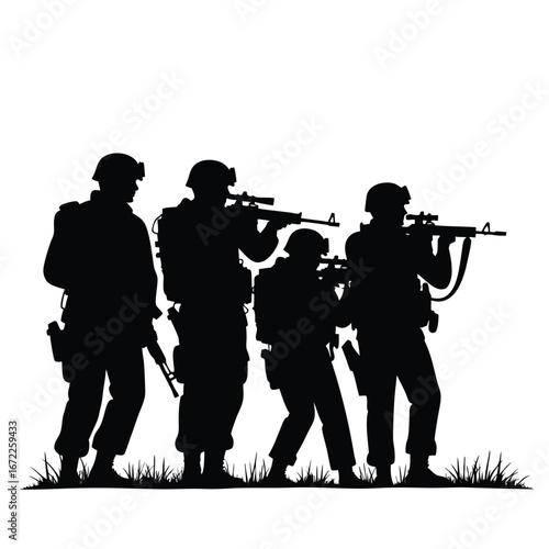 Four soldiers in silhouette holding rifles military 3