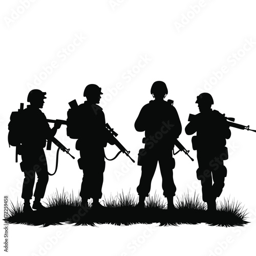 Four soldiers in silhouette holding rifles military 1