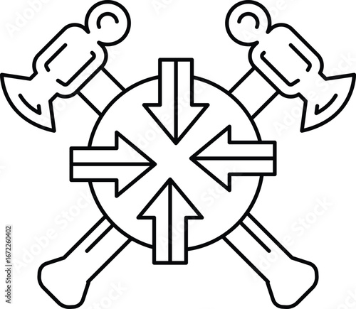 A black and white drawing of a hammer