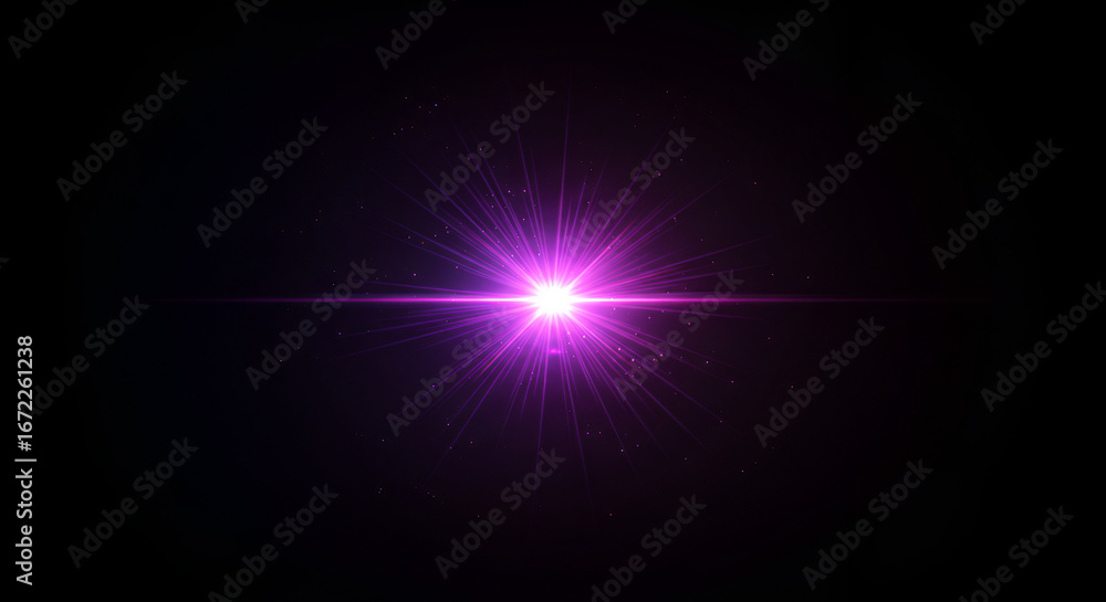 Obraz premium Purple Light Burst with Streaks on Black Background for Overlay or Design Element