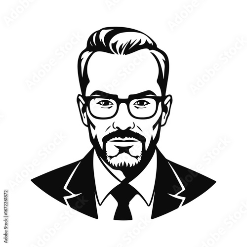 Man icon, businessman avatar vector, office worker icon, hipster face design, graphic male portrait, businessman avatar, bearded man, office worker, hipster face, male portrait