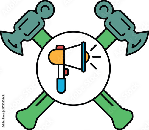 A hammer and an anvil with a microphone in the middle