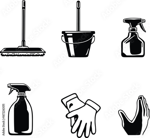 Cleaning supplies vector set illustration for home cleaning and disinfecting services design element