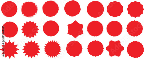 Starburst red sticker set. Stamp Style Shapes and Labels – Vector Collection