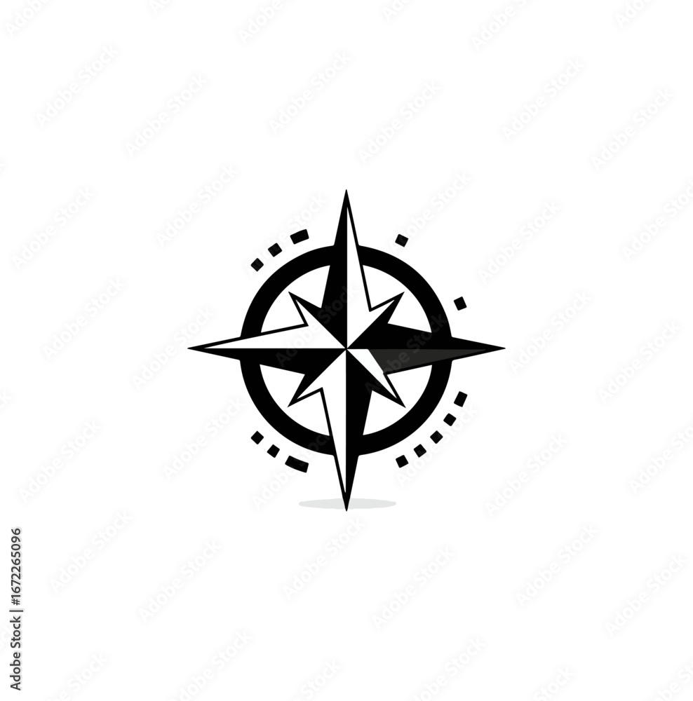 Naklejka premium Simple black and white compass rose graphic
