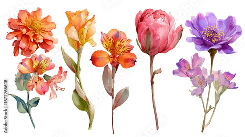 Set of flower seperate on transparent background