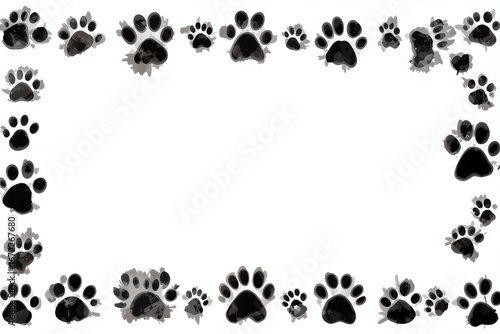 A unique border design featuring various black paw prints on a white background for creative projects.