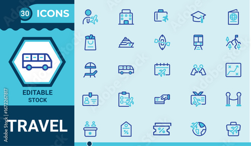 Travel and tourism icons set. related icons as travel vacation,air plane,tour,Summer and more.  Vector illustration