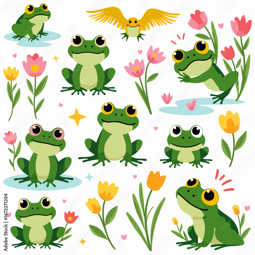 Obraz premium green frogs on white background