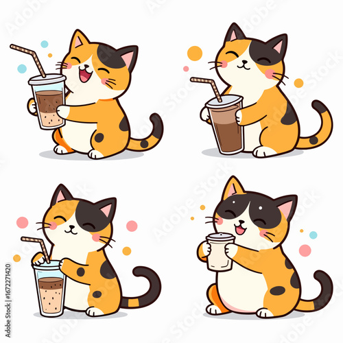 set of funny cartoon cats