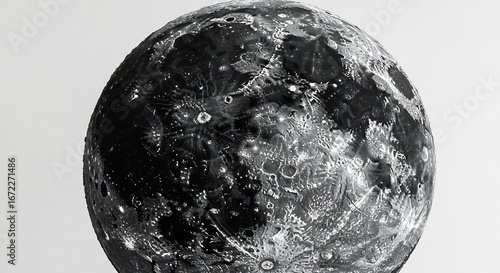 Detailed lunar surface subtly illuminated shows cratered texture. AI Generated