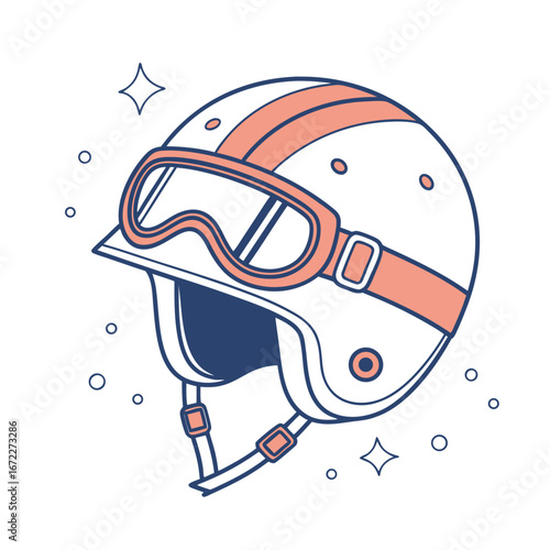 Stylish retro motorcycle helmet with classic goggles in a clean flat design illustration, perfect for vintage motorcycling themes and safety gear concepts for adventure and travel