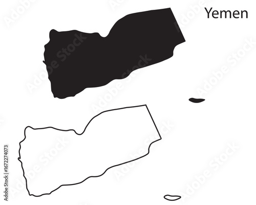Simple Yemen map silhouette vector. Clean black outline of Middle Eastern country, ideal for travel, infographic, and graphic design projects