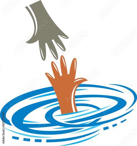 Helping hand concept with a person asking for help and somebody reaching out there vector logo art