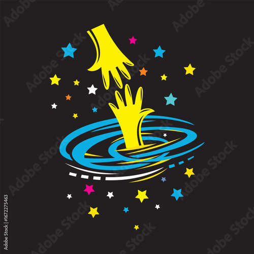 Helping hand concept with a person asking for help and somebody reaching out there vector logo art