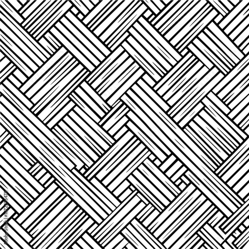 Black and white woven pattern with diagonal lines creating an intricate basket weave texture design effect