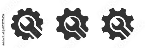 Wrench with gear icon set. Service tool symbol. Setting sign vector illustration and png transparent