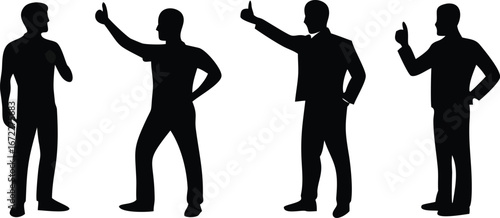 male silhouette gestures waving thumbs up point