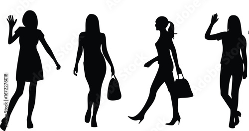 of 5 full body silhouettes of women in casua group