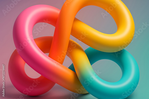 3D Abstract Colorful Tube Knot with Gradient Design