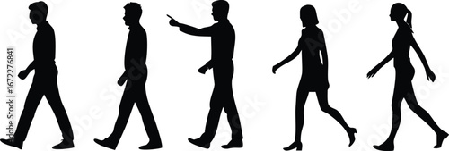 silhouette pack of 5 adults walking forward side