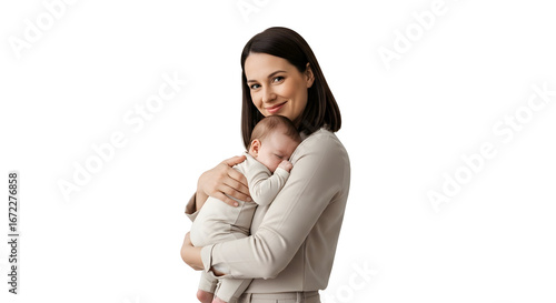 A mother gently cradles her newborn baby in her arms, showcasing a moment of tender love and maternal care