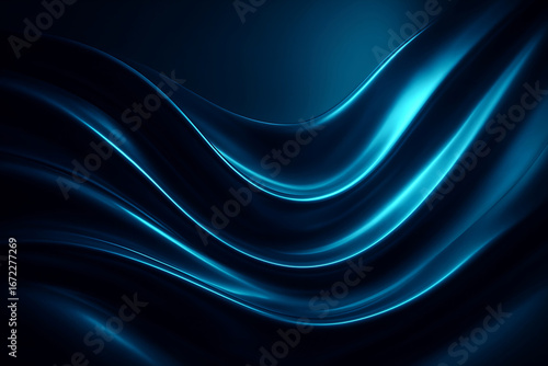 Abstract Dark Blue Glowing Wave Flow Background