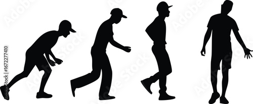 young man silhouettes with cap walking jogging