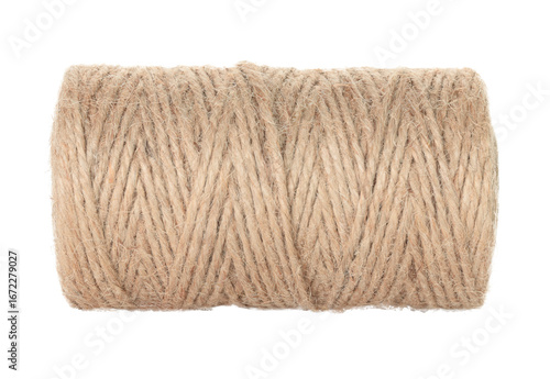 Obraz na plátne Jute burlap twine spool isolated on transparent background