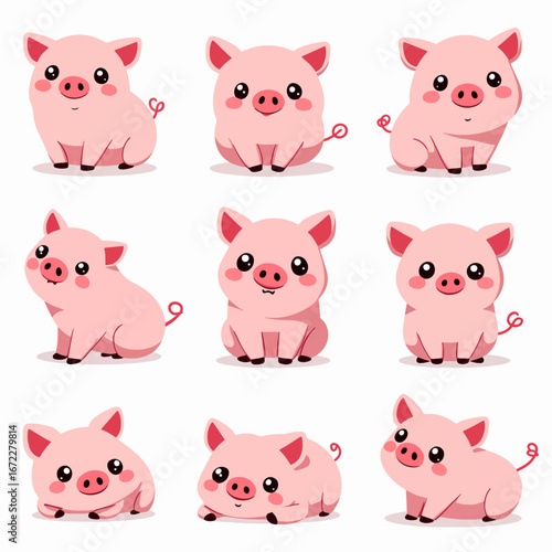set of funny pig cartoon animals