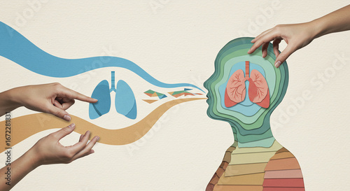 Mindful breathing and lung health concept abstract paper art