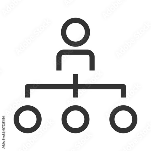 An organizational chart icon with a person at the top and three subordinate circles. Editable stroke. Vector illustration
