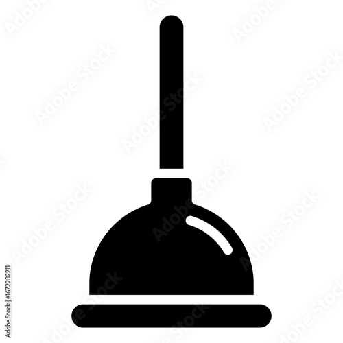 Plunger Glyph Black Silhouette Icon Design Vector - Toilet plunger symbolizing unclogging, sanitation, and bathroom cleaning tools