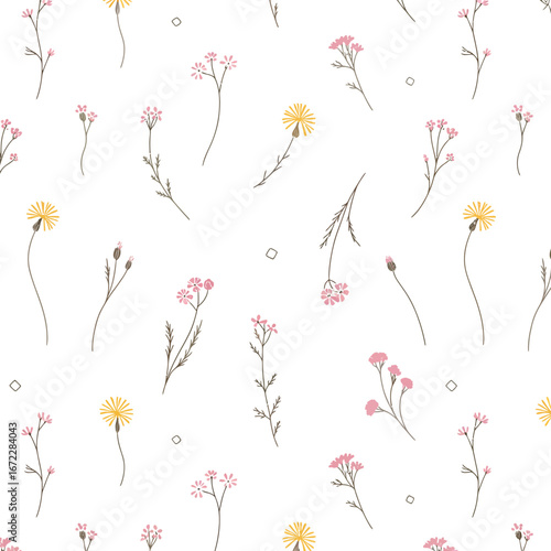 Seamless pink floral vector pattern with cherry blossom and spring tree branch decoration