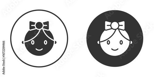 Baby girl face icon pictogram. Vector outline illustration isolated on white background.